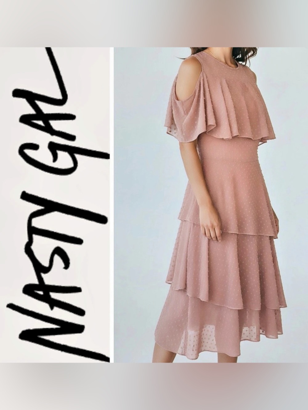 38. Nasty Gal Give It A Swirl Mesh Dress Polka Dot Midi Dress in Pink Size 6